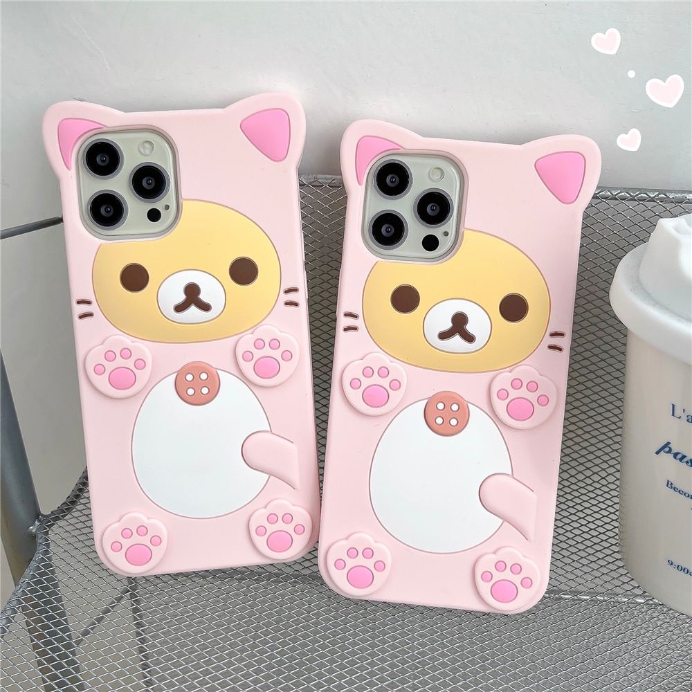 Cartoon 3D Cute Plum Blossom Footprint Bear Silicone Case for iPhone 14 Pro Max 11 12 1 - Rilakkuma Plush