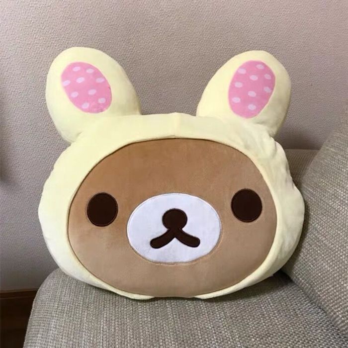 Kawaii Easter Bunny Rilakkuma Plush Pillow Anime Bear Head Shape Cute Round Pillows Decor Home Sofa 1 - Rilakkuma Plush