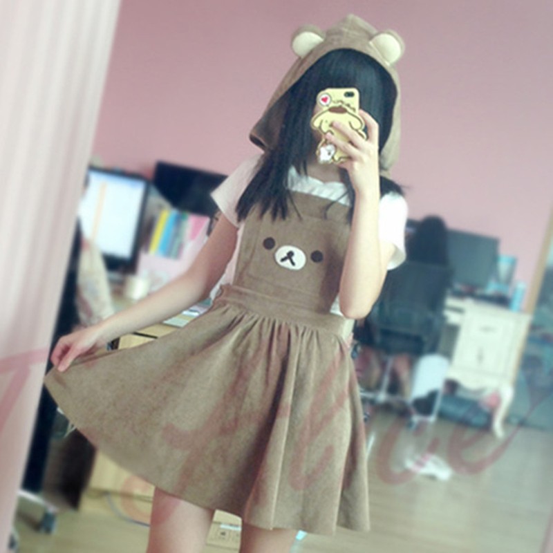 Kawaii Rilakkuma Lolita Overall Dress Cute Bear Embroidery Hood Ball Gown Japanese Harajuku Sweet Women Teenage 1 - Rilakkuma Plush
