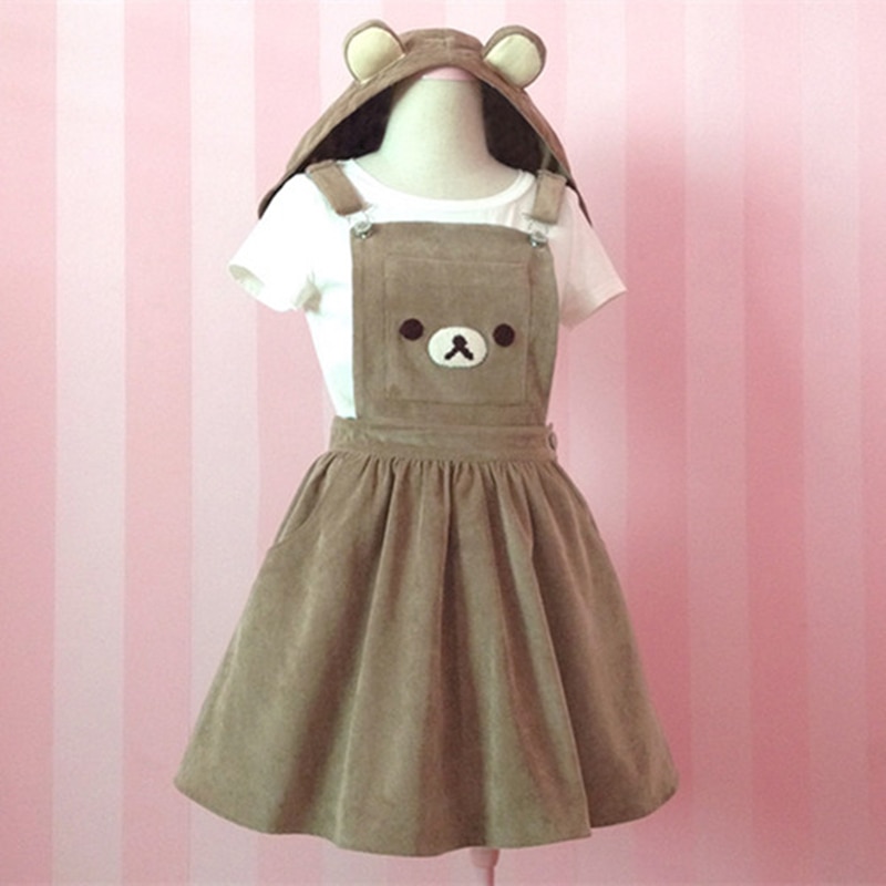Kawaii Rilakkuma Lolita Overall Dress Cute Bear Embroidery Hood Ball Gown Japanese Harajuku Sweet Women Teenage - Rilakkuma Plush